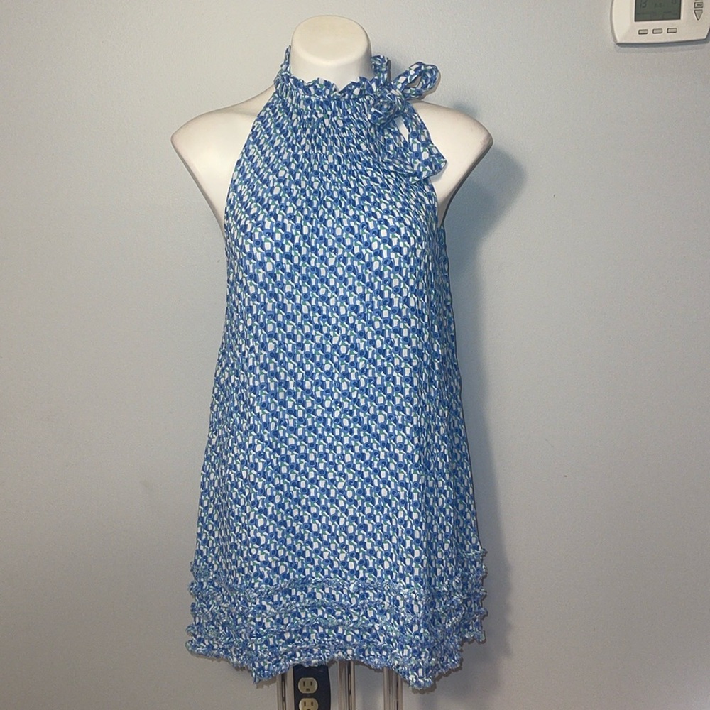 Poupette St. Barth ladies blue geometric print A-line dress. Small/medium